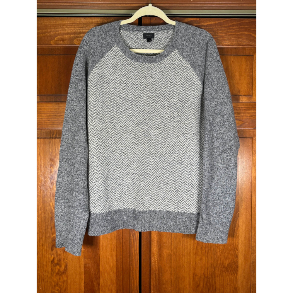 J Crew Herringbone Sweater Chevron Pullover Knit Lambswool Raglan Sleeve Gray L - Picture 3 of 11